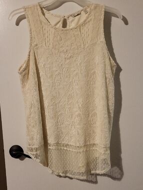 Cato Cream Sleeveless Lace Overlay Blouse